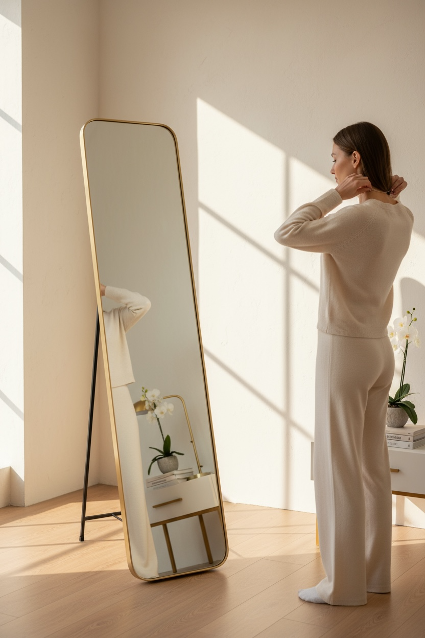 Black & Gold Metal Standing Mirror